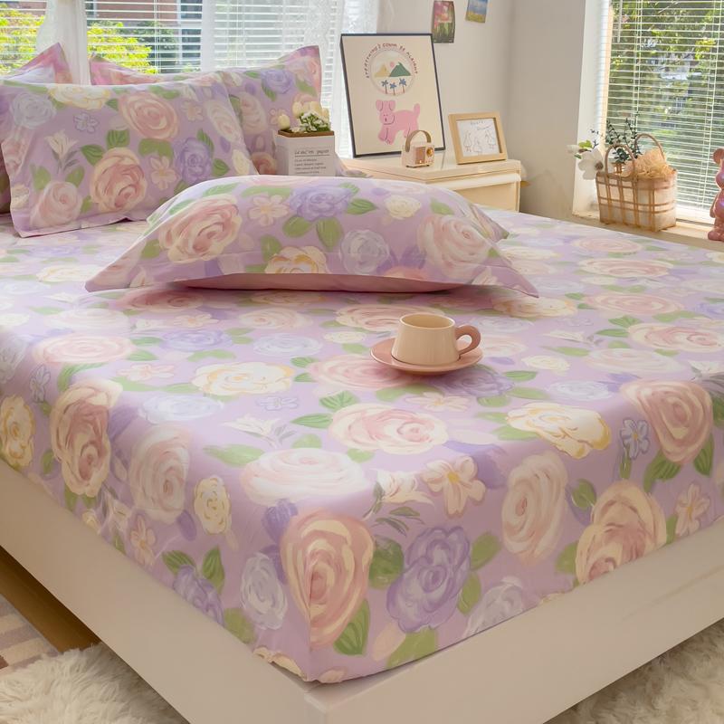 100%Cotton Bed Sheets Flower Printed Fitted Sheets for Bed Sábanas Para camaQueen/King Bed Sheet Cotton(without Pillowcase)