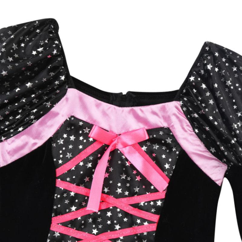 Kid Girls Halloween Witch Costume Sparkly Silver Stars Printed Carnival Cosplay Dress with Pointed Hat Wand Dress Up Clothes