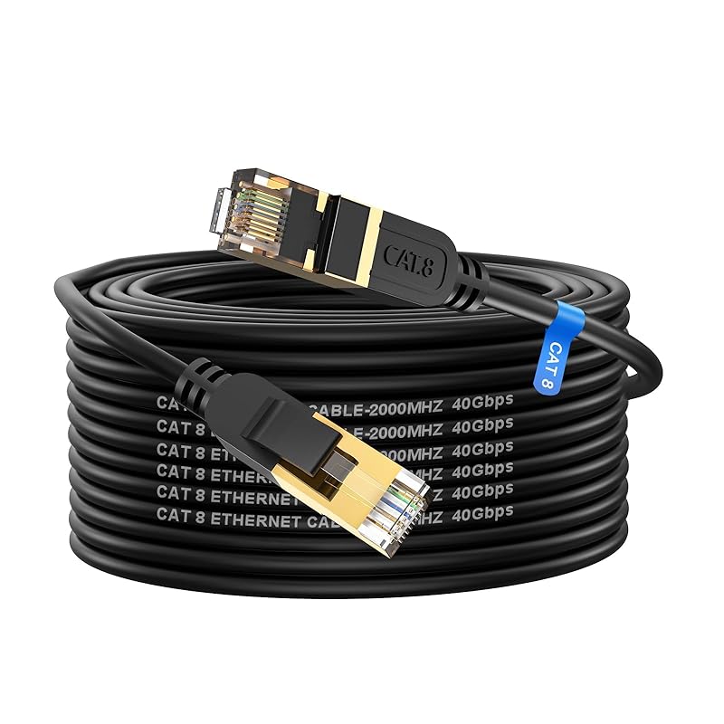 Cat 8 Ethernet Cable, 6FT High Speed Heavy Duty 26AWG Cat8 LAN Network Cable 40Gbps, 2000Mhz with Gold Plated RJ45 Connector, Outdoor&Indoor Internet