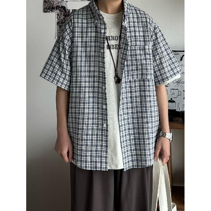 Рубашка с коротким рукавом в стиле ретро из джинсовой ткани, летняя модная мужская и женская марка, японский ретро-тренд с коротким рукавом, классная и свободная рубашка