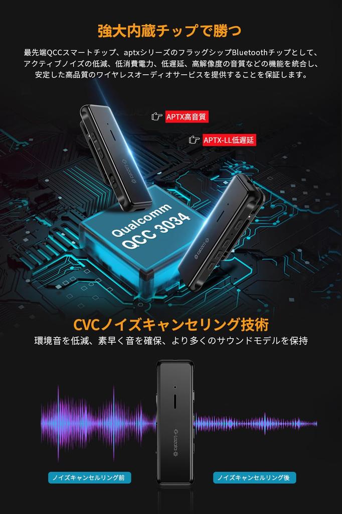 Аудиоприемник Lavodio Bluetooth Wireless Latency Совместимость с aptX LL Оснащен чипом Qualcomm Smart Chip MEMS Высокочувствительный микрофон Совместимость