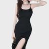 New Slim European & American Backless Midi Dress with Slit for Women