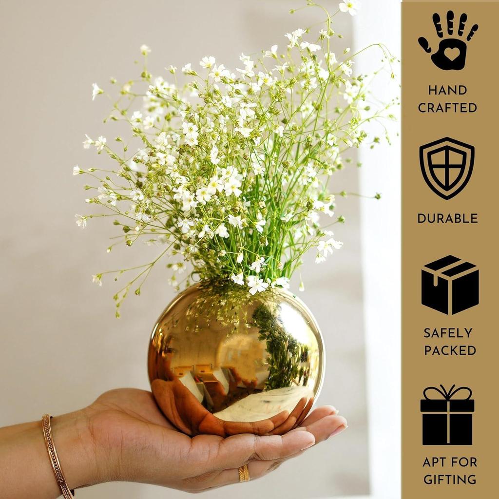 Metal Ball Round Metal Vase Set of 2 for Home Décor Decorative Flower Pot for Valentine’s Day