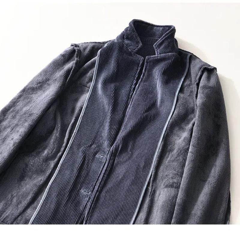 Осеннее и зимнее теплое пальто, мужские пригородные британские костюмы и блейзеры, вельветовая флисовая куртка, однотонные утепленные куртки в простом стиле