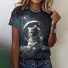Fun Animal Pattern Women's T-shirt Cat Print Casual Short Sleeved Top