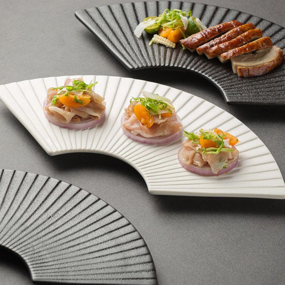 Durable Fan Shaped Striped Plate Japanese Style Dessert Tray Storage Tray  Hotel Table