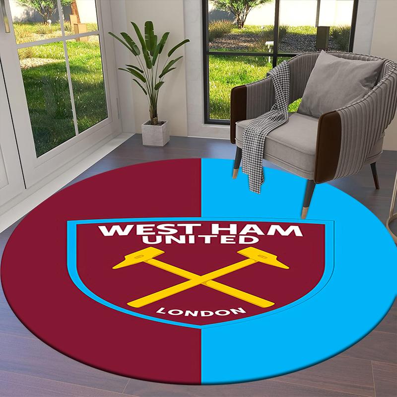 Круглый ковер West Ham United, Ковер для гостиной, спальни, дивана, игровой комнаты, Нескользящий коврик