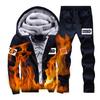 Men's Winter Warm Fleece Sports Tracksuit Male Hooded And Sweatpant Sets Casual 2 Piece Thick Warm Zipper Suit Outwear