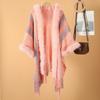 New Ethnic Style Fur Collar Hooded Knit Sweater Shawl Women's Spring and Autumn Knitted Cape Cape with Sleeves
