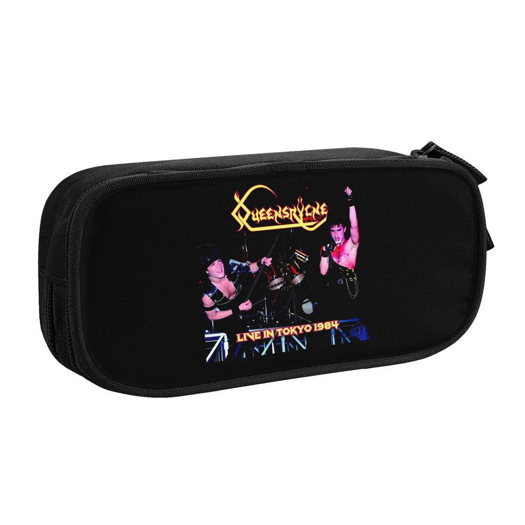 Cute QUEENSRYCHE Pencil Case for Boys Girls Progressive Metal Band Large Storage Pen Bag Box School Accessories