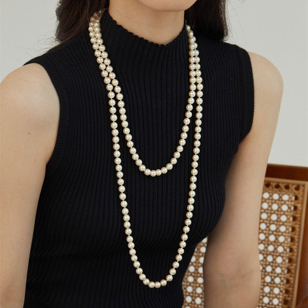 Luxury French Imitation Pearl Sweater Chain Clavicle Chain Korean Style Long Necklace Women Choker