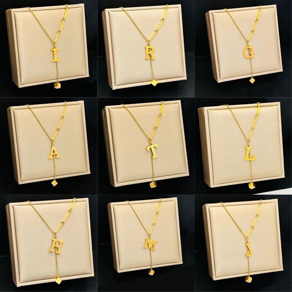 All-match Letter Necklace Cube Pendant Jewelry Accessories Luxurious Fashion Chain Mother's Day