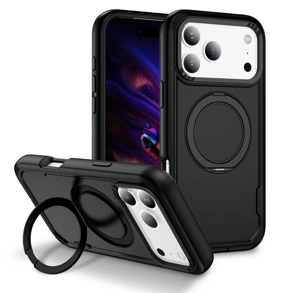 2-IN-1 Rugged Armor Wireless Charge Case For iPhone 17 Air 16E 15 14 Plus 13 12 11 Pro Max Metal Magnetic Holder Anti-Fall Cover