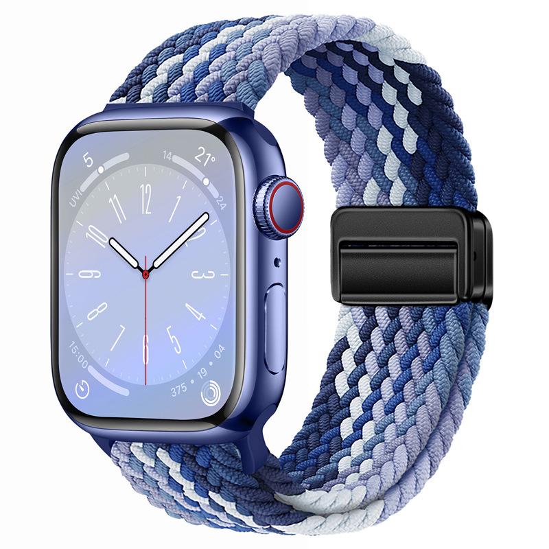 Эластичный радужный нейлоновый плетеный ремешок для Apple Watch с магнитной застежкой