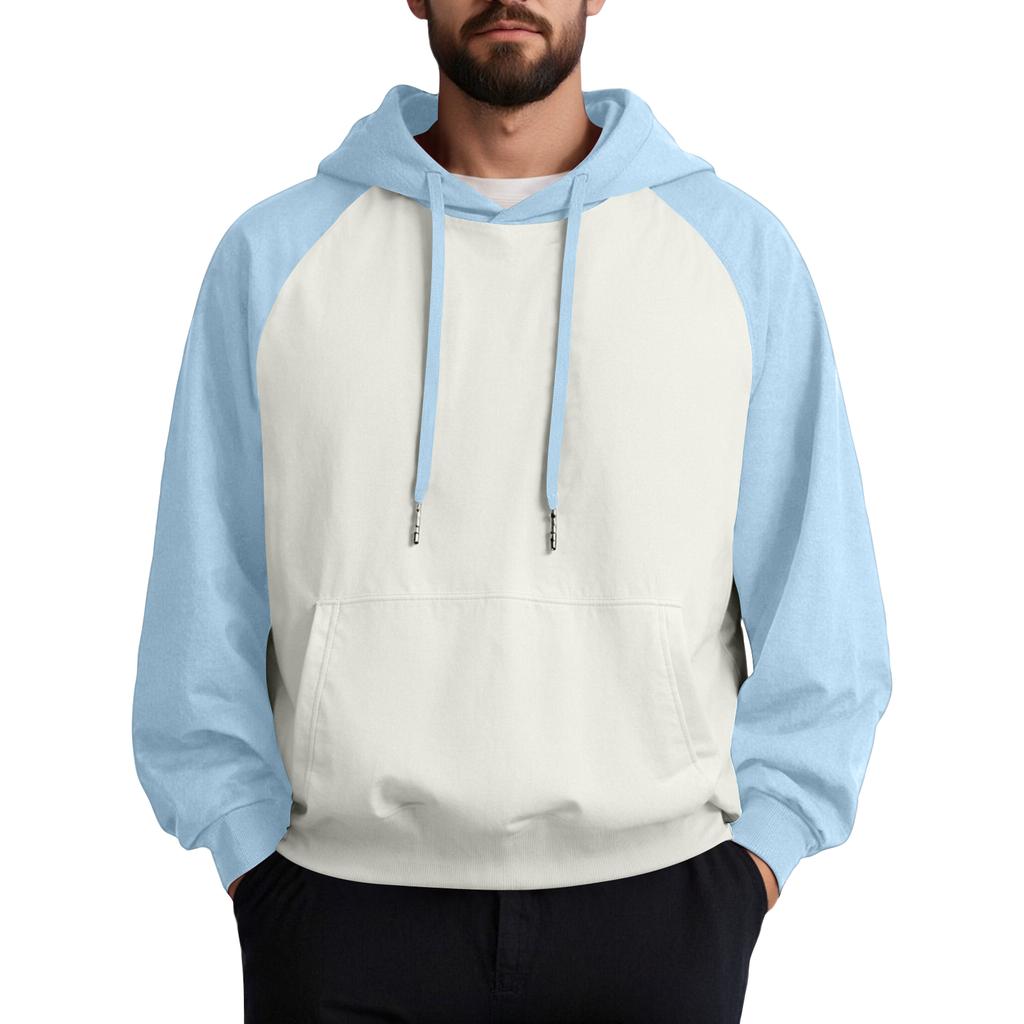 Unisex Casual Drawstring Hoodies Colorblock Raglan Sleeve Sweatshirts