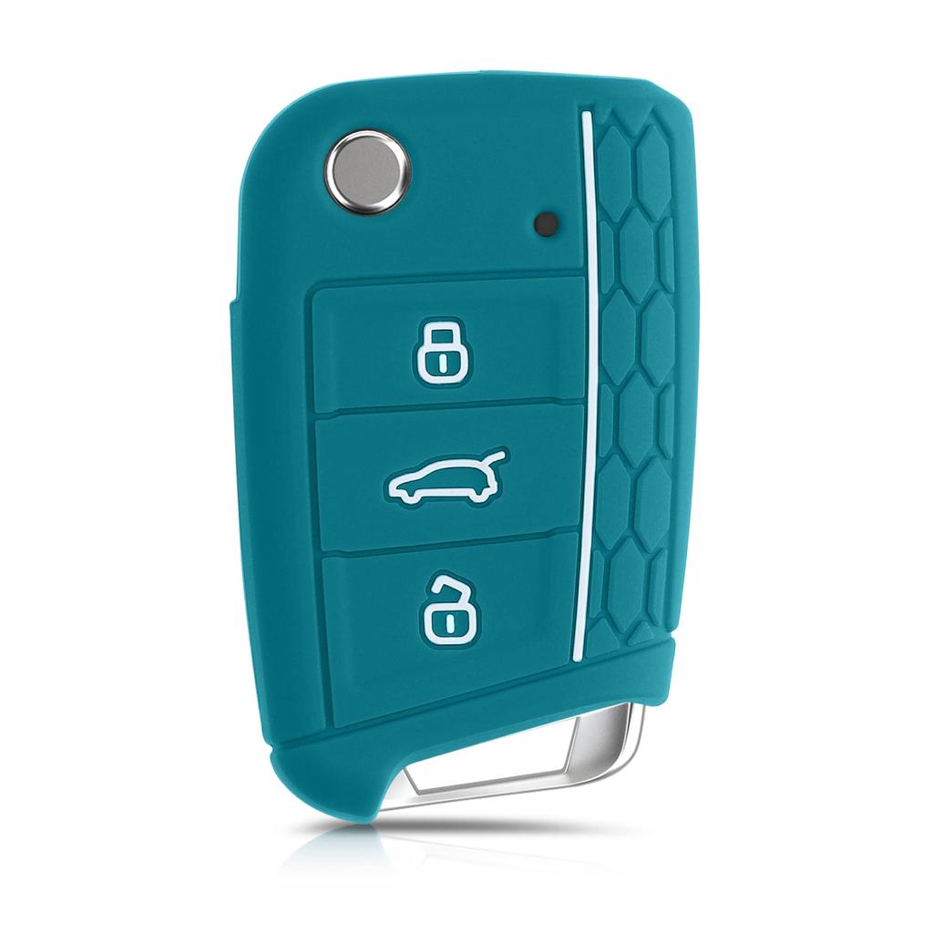 kwmobile Чехол для ключа совместим с: Чехол для автомобильного ключа VW Golf 7 MK7 с 3 кнопками - защитный чехол для автомобильного ключа, силиконовый чехол для автомобильного ключа цвета нефрита/белого цвета
