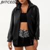 Модная кожаная куртка оверсайз для женщин с длинным рукавом и воротником, весенне-осеннее пальто