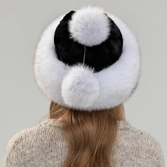 Шапка из лисьего меха Женская Зимняя Теплая Защита ушей Шапка принцессы Милая меховая шапка Утолщенная Цельнокожаная Кроличий мех Рекс Лыжная шапка