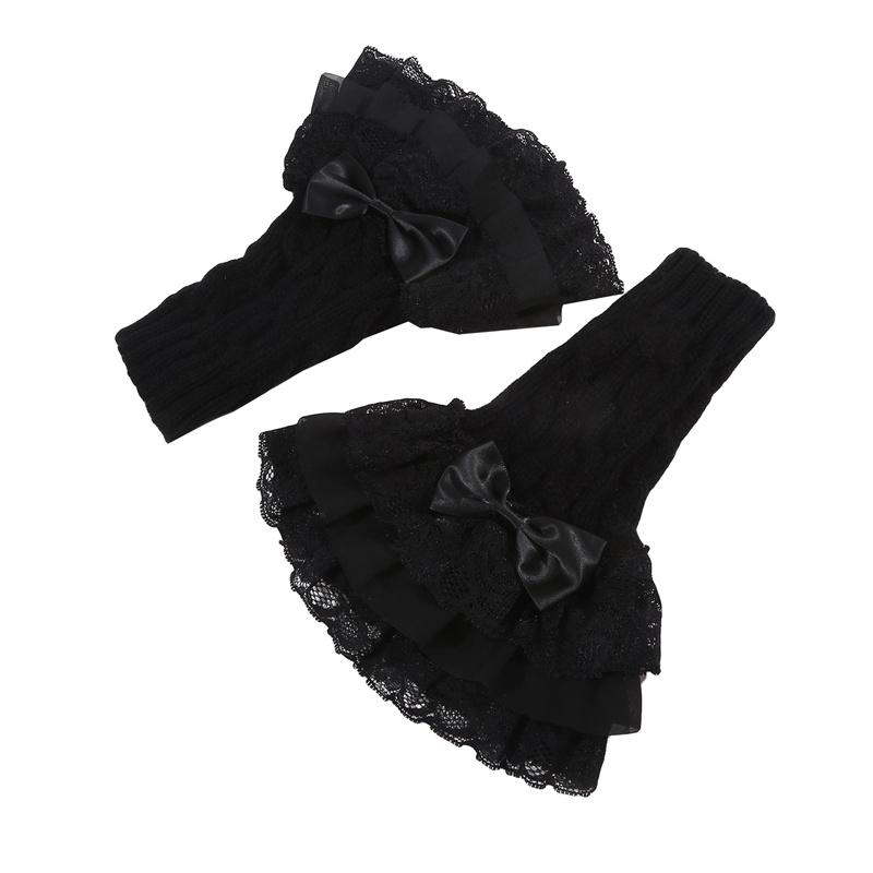 Lolita Lace Bowknot Gloves Y2K Fingerless Gothic Winter Warm Sunscreen Sleeve False Sleeve Gloves Women JK Clothing Accessories