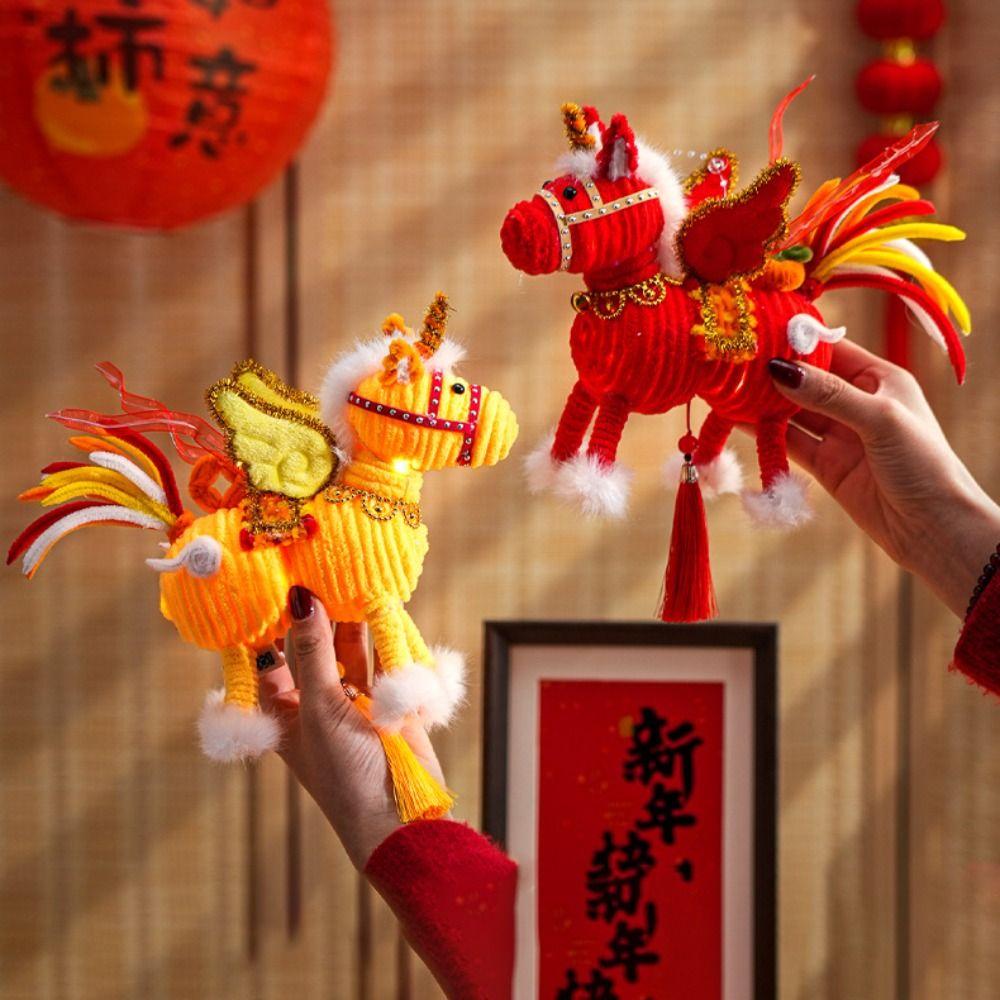 Handmade Luminous Horse Lantern DIY Material Kit Spring Festival Lantern  Living Room Decor