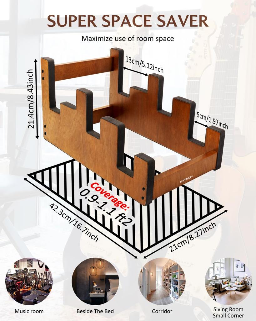 STRICH Wooden Guitar Front Mahogany Color for and Stage Use 2 Electric and 1 Acoustic L-2E1AM Floor-Mounted Stand, 3-Guitar Stand, Display,