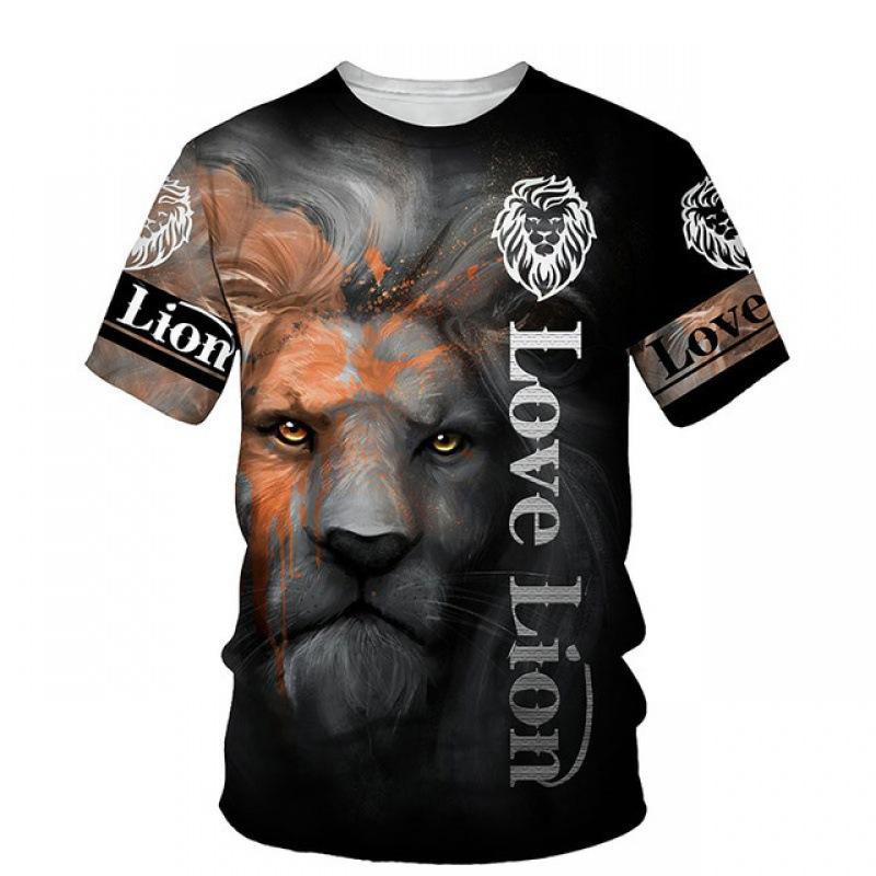 Summer Round Neck 3D Lion Print Top Fashionable Casual Short Sleeved Men's T-shirts