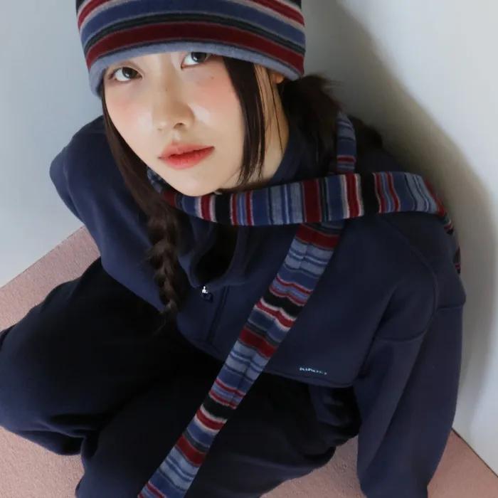 Stripe Fleece Muffler_Blue