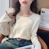 Cream Apricot Crew Neck Knitted Bottom Shirt Women's Autumn Slim Fit Inside Long Sleeve Top Sweater