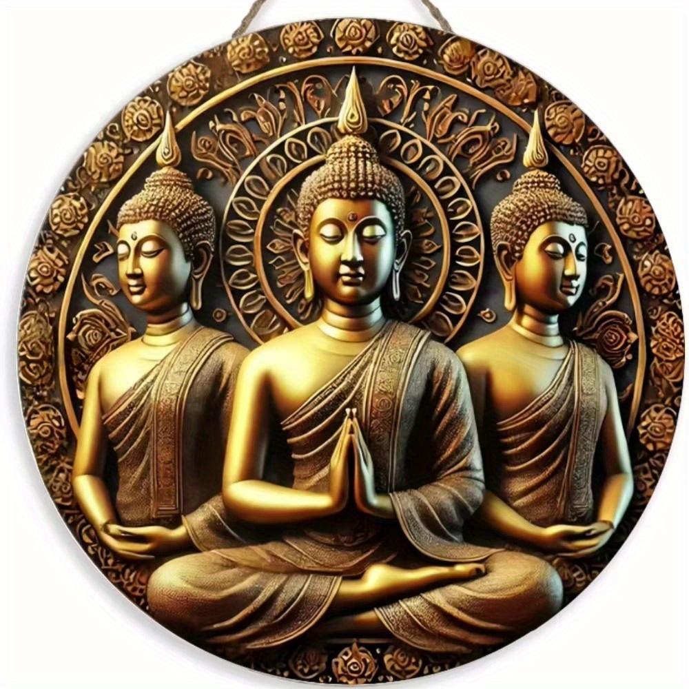 1pc 2d Flat Buddha Art Sign - Round Wooden Sign - 20cm Suitable for Home Living Room, Restaurant, Office, Garage, Bar, Coffee Shop Decoration, Gift
