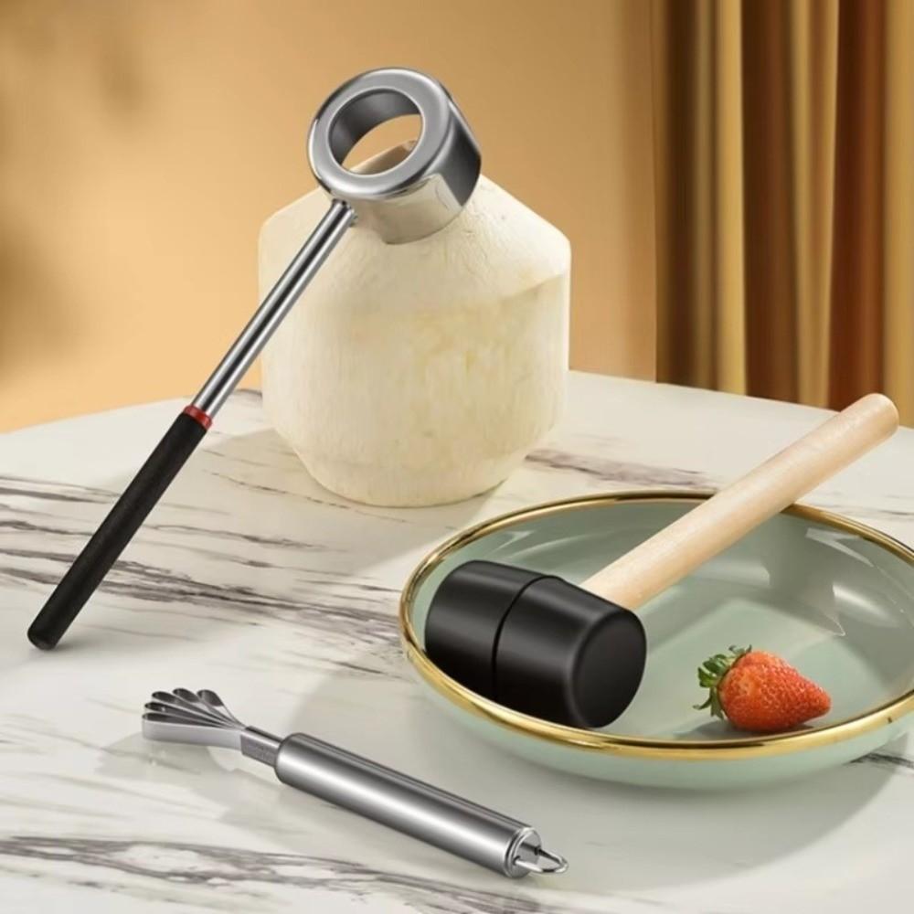 Stainless Steel Coconut Opener Tools Rubber Hammer Hand Hole Puncher  Coconut Water Enthusiasts