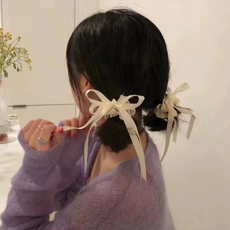 Korean Bow Streamer Hair Ring Women's Fashion Simple and Versatile Scrunchie Outdoor Hair Accessories