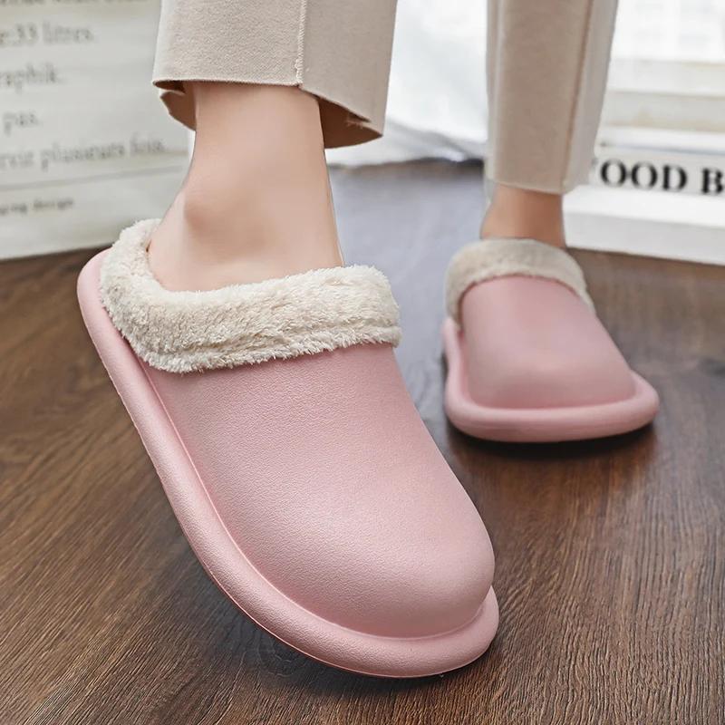 Женские зимние домашние тапочки для влюбленных, уютные, теплые, плюшевые, для дома, мужские, зимние, теплые, противоскользящие, мягкие, из ЭВА, водонепроницаемые