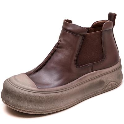 GKTINOO 2025 Осень Новые Туфли на плоской платформе из натуральной кожи Универсальные с круглым носком Удобные ботильоны женские на толстой подошве