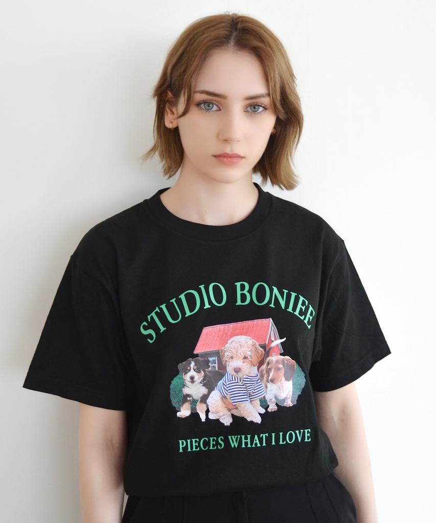 BONIEE Retro Puppy Trio Graphic T-Shirt Black