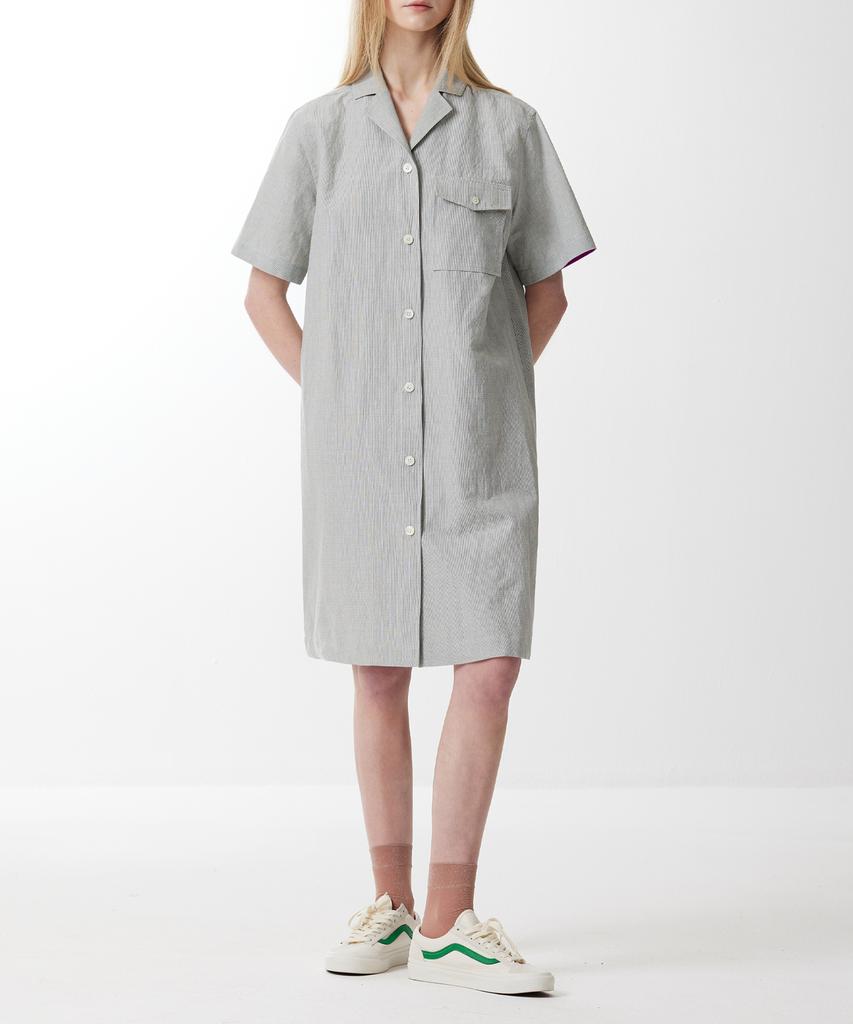 Boyeon Yarn-Dyed Linen Color-Block Short Sleeve Shirt Dress 0049