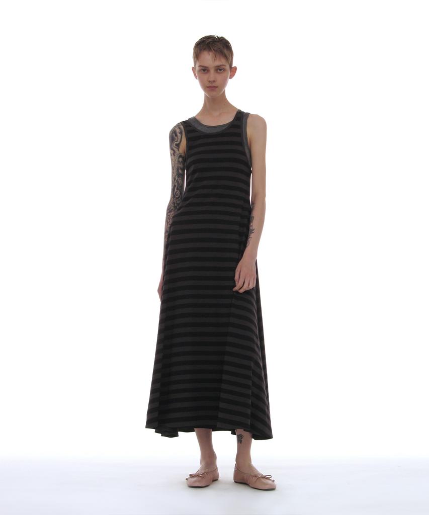 Partimento Woman Pwc Overlay Sleeveless Maxi Dress_Black Stripe