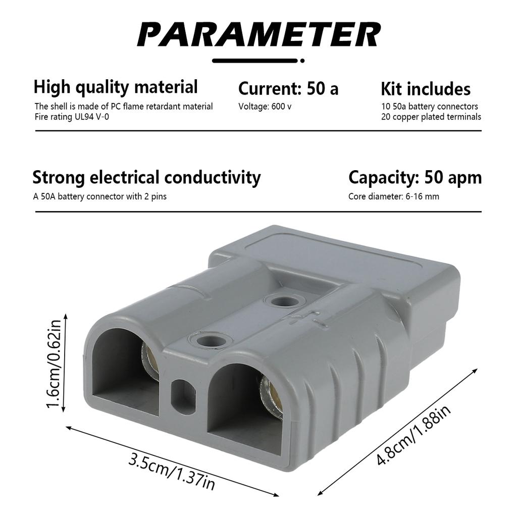 10 шт. 50A 600V Anderson Style Plug Connectors Plug Cable Terminal Battery Power Connector UL94 V-0 Fire-Definition Рейтинг AWG
