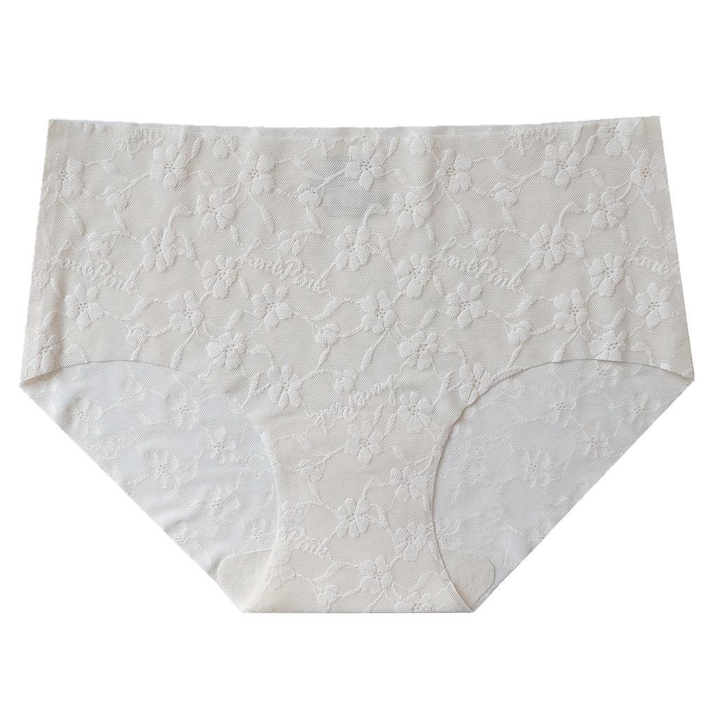 Women's Simple Lace Letter Seamless Comfortable Skin Package Hip Breathable Mid Waist Antibacterial Briefs Underwear