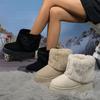 Women's Thick-Soled Snow Boots 2025 Winter New Style Fashionable Fleece-Lined Warm Mid-Calf Boots Turned-Up Legs with Fur Trim
