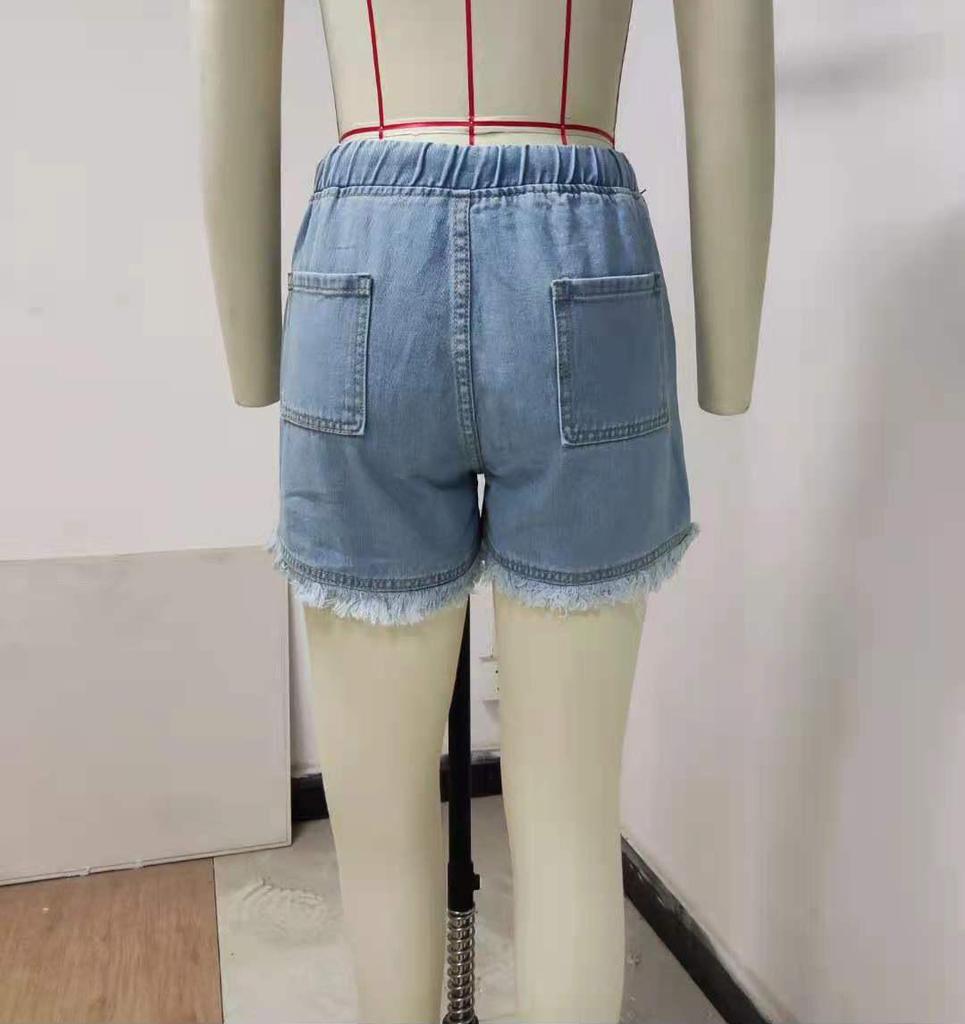 Повседневные тонкие джинсовые шорты с высокой талией и эластичным поясом для женщин