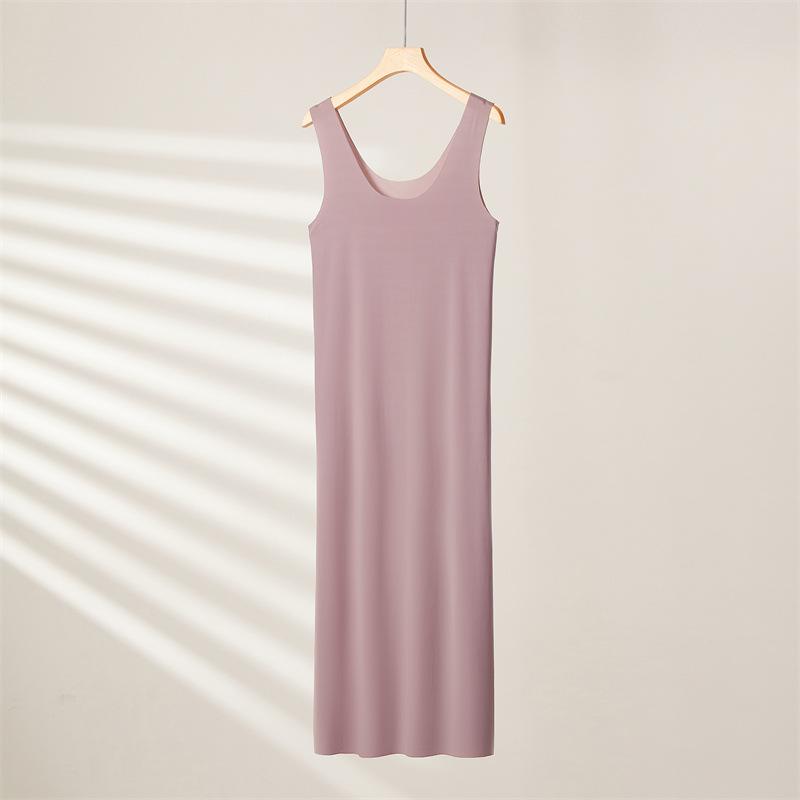 Плюс размер бесшовные полные платья-комбинации для женщин летние ледяной шелк крутая нижняя юбка нижнее белье без рукавов платье-комбинация M-5XL