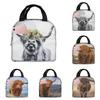 Highland Cow Funny Bull Thermal Lunch Bag Cute Western Wildlife Animal Portrait Bento Bags Insulated Lunch Box for Work School
