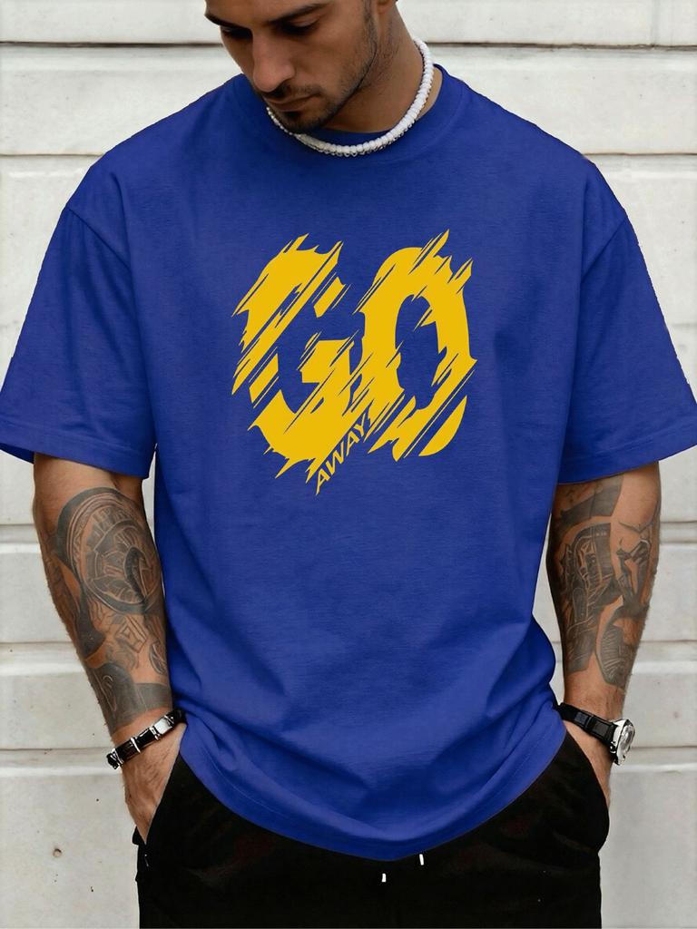 Unisexs Short Sleeve Tee Go Away Scratch Letter Graphic Crew Neck Soft Streetwear Summer Bright Blue Loose Daily Casual Fashion Top