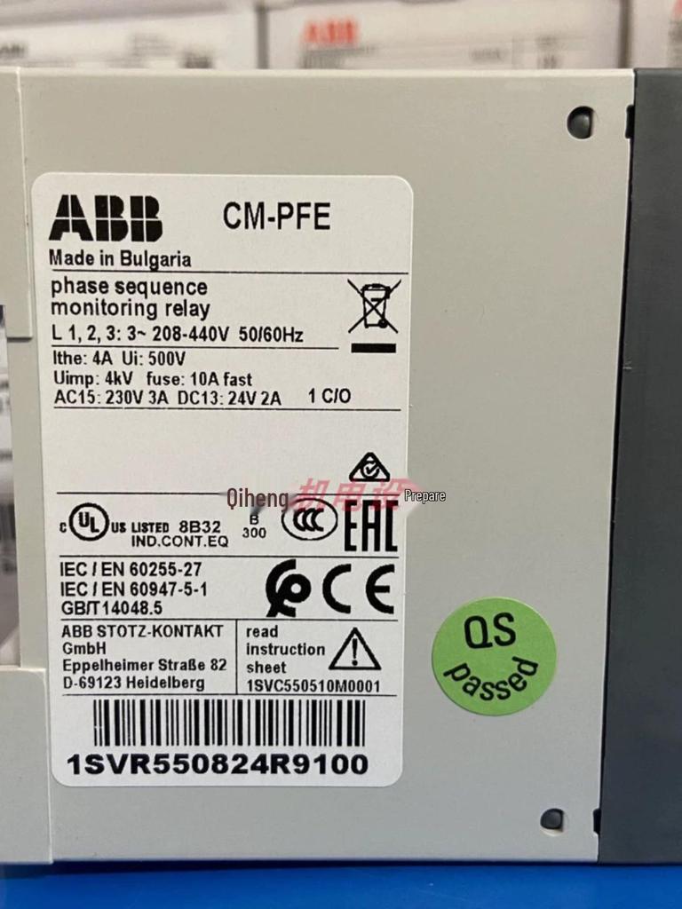 ABB Phase Sequence Monitor CM-PFE 1c/o, 208-440VAC, 1SVR550824R9100