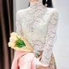 Hollow Lace Bottoming Shirt Slim Fit Long Short-sleeved T-shirt Women's Top Half Turtleneck Slim Fit