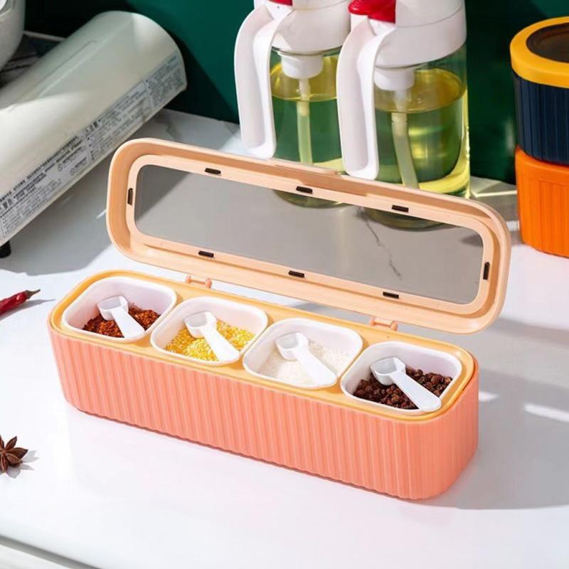 Кухонная утолщенная коробка для приправ, бытовая четырехсекционная комбинированная емкость для приправ, солонка, бутылка для перца, емкость для хранения приправ