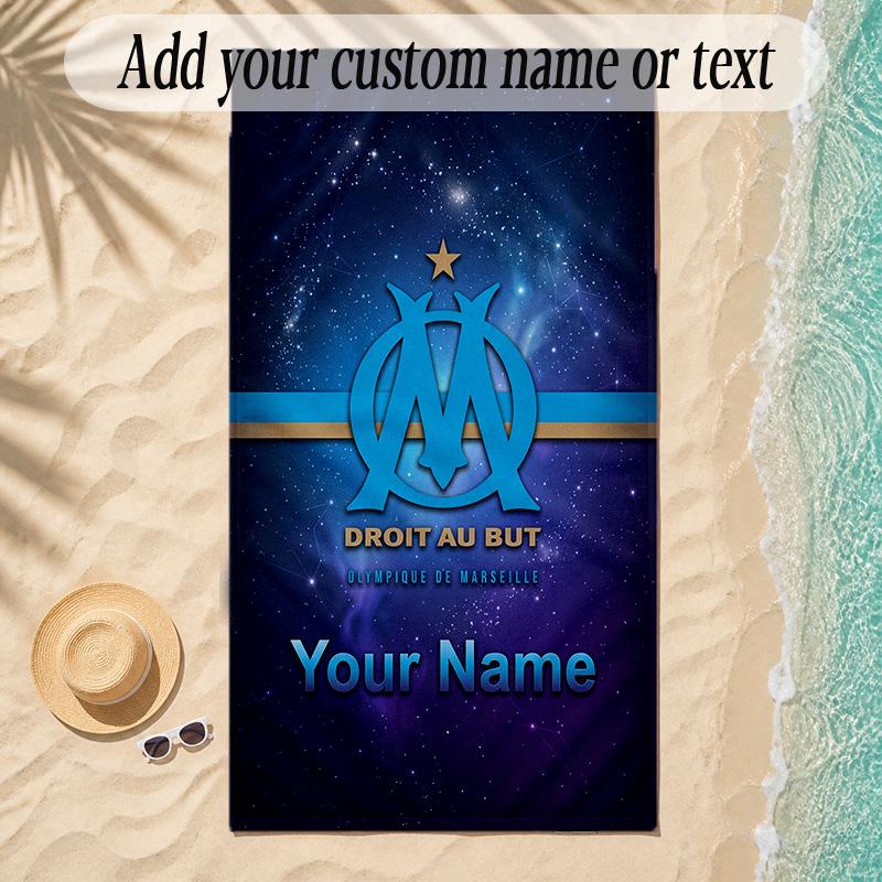 Beach TowelOlympique Marseille FC Custom Name Text Personalized Soft Towel for Beach Pool Indoor Home Decor Gift
