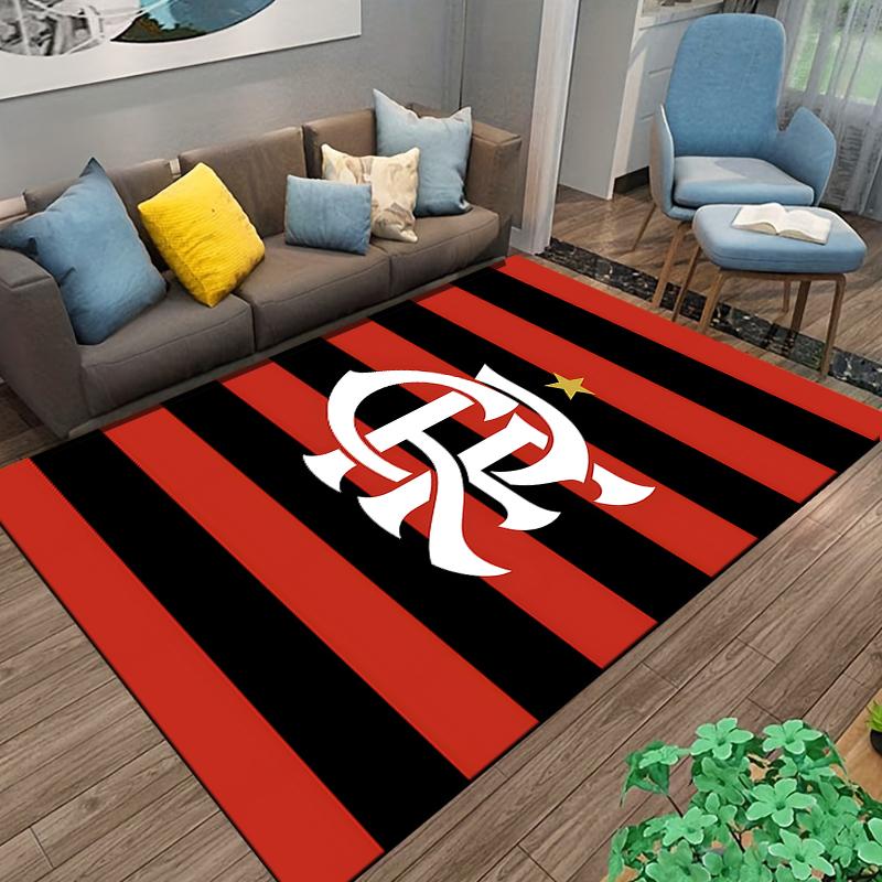 Red and Black Striped Carpet with Star and Unique Letter Design Suitable for use as an anti-slip for living room bedroom sofas