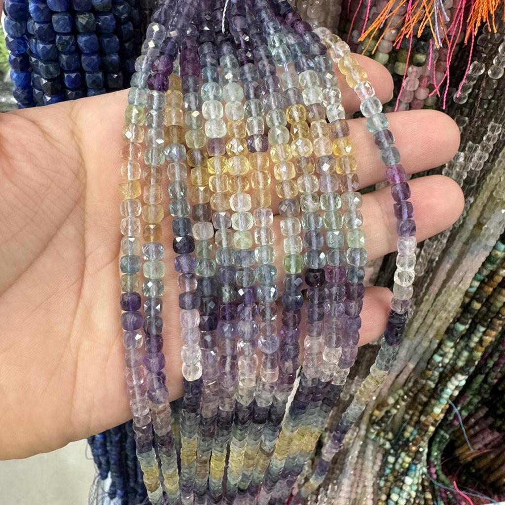 Бусины-кубики из градиентного фиолетово-зеленого флюорита, 4 мм, полуфабрикаты для DIY ювелирных изделий, аксессуары для ожерелий и браслетов