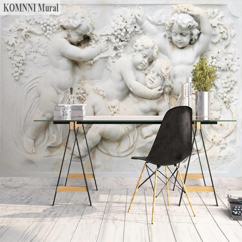 Фото обои Декор для гостиной, спальни, 3D стереоскопическая рельефная штукатурка в европейском стиле, маленькая скульптура ангела, большая фреска